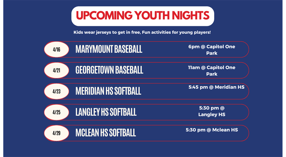 Upcoming Youth Nights for Local HS and College Teams!
